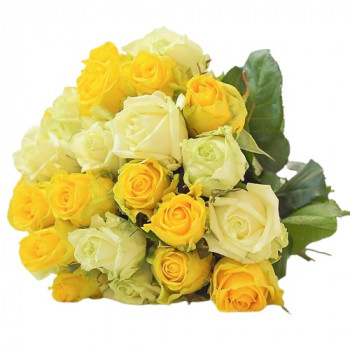 Yellow and white roses 40 cm. Change amount of rose in bouquet